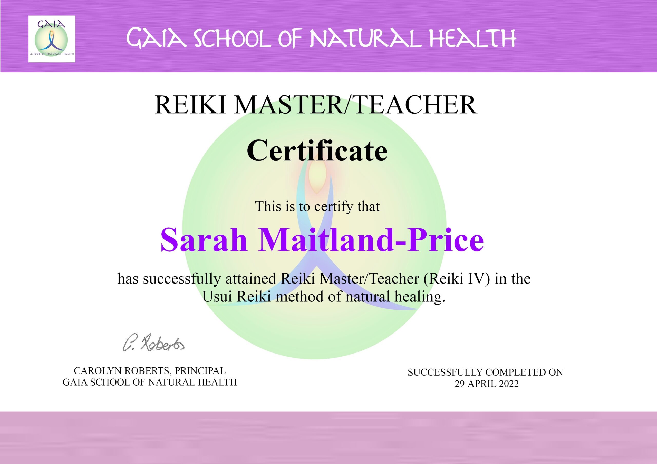 Reiki Master Teacher Certificate